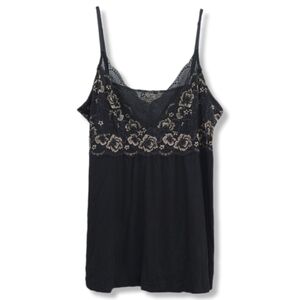 Tahari Black Sleepwear Cami, Floral Gold Black Lace, Size Large, Coquette Dainty